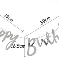 Happy Birthday Party Cursive Metallic Glitter Banner - Silver - Image 2