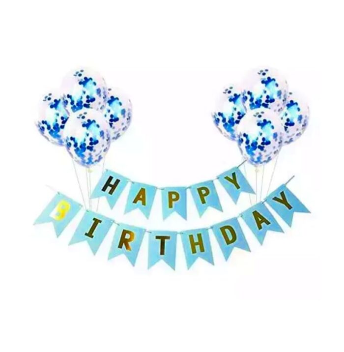 Happy birthday banner | Confetti Balloons(5 Pcs) with Pre-Filled Confetti Combo Kit For Boys/Girls Birthday (blue balloon and sky blue banner)