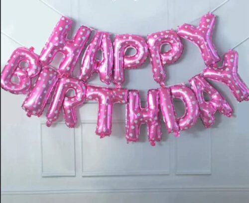 Happy Birthday 13 Letters Pink Foil Balloons Banner/Reusable Balloons For Birthday Decoration of Friends/Boys/Girls/Mother/Father/Wife