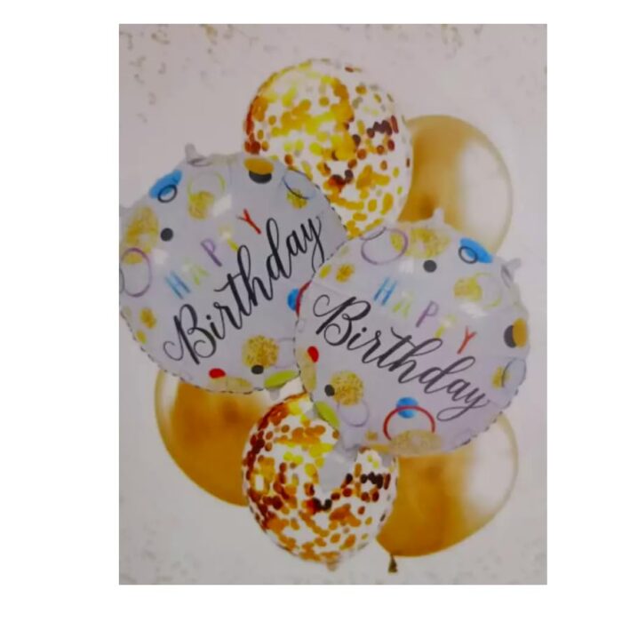 Foil Ballons for Birthday Decorations Items Set of 7 Pcs Birthday Balloons for Decoration | Printed Foil Balloons with Gold Confetti Balloons | Happy Birthday Decoration for Girls Boys (GOLD)