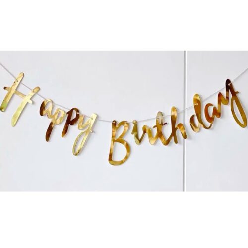 Happy Birthday Party Cursive Metallic Banner - Gold Pack of 1