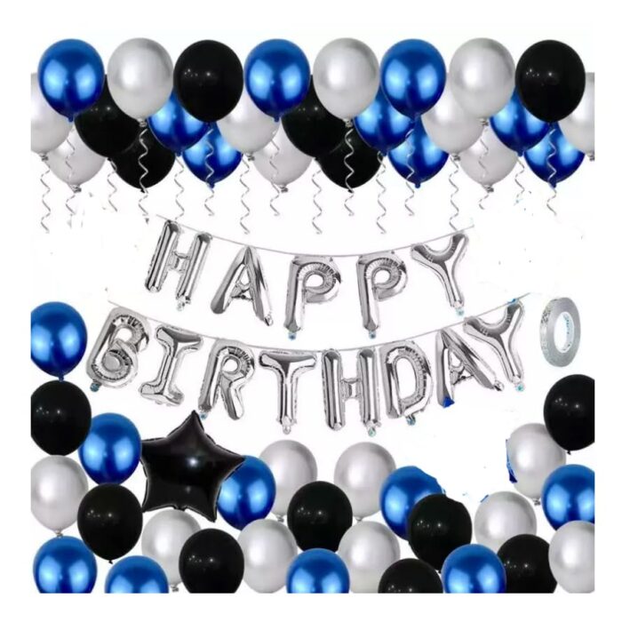 Happy Birthday Decoration Kit 17 Pcs Set for Husband Boys Kids Decorations Items Combo with Helium Letters Foil Balloon Banner (cardstock); Latex Metallic Balloons Decor