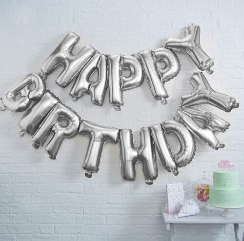 Happy Birthday Letter Foil Balloon Silver Happy Birthday Balloon for Party Decorations - Silver