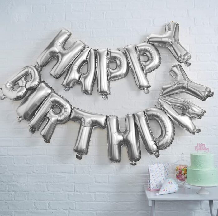 Happy Birthday Letter Foil Balloon Silver Happy Birthday Balloon for Party Decorations - Silver