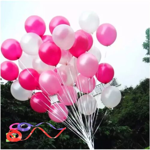 Metallic Balloons White & Pink for Birthday Decoration Balloons for Birthday Decoration (Pack of 50)