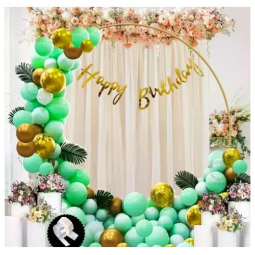 53pcs set of Birthday decoration items with Sparkle Golden Happy birthday Banner, Mint Green Pastel/Macron Balloons. Golden Chrome balloons,Glue dots,arch strip for balloons