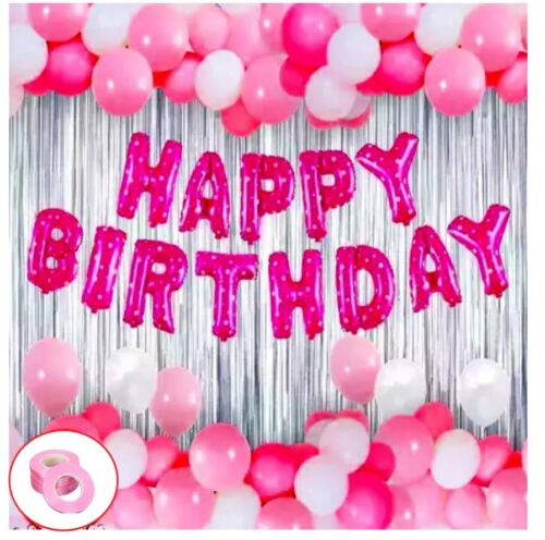 Pink Balloons for Birthday Decoration - Set of 27 Pcs | Happy Birthday Decorations for Girls | Happy Birthday Foil Balloon | Pink And White Balloons for...