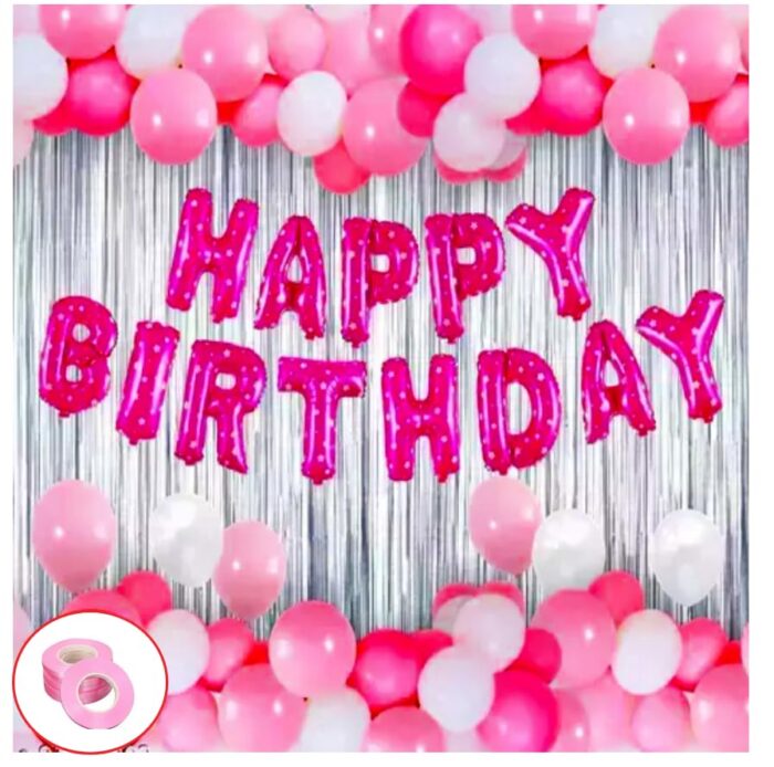 Pink Balloons for Birthday Decoration - Set of 27 Pcs | Happy Birthday Decorations for Girls | Happy Birthday Foil Balloon | Pink And White Balloons for...