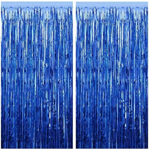 Foil Fringe Curtain | 3ft x 6.5ft Each | Metallic Backdrop Streamers for Party Birthday, Baby Shower, Cradle, Wedding Decorations 2 Pack (Blue)