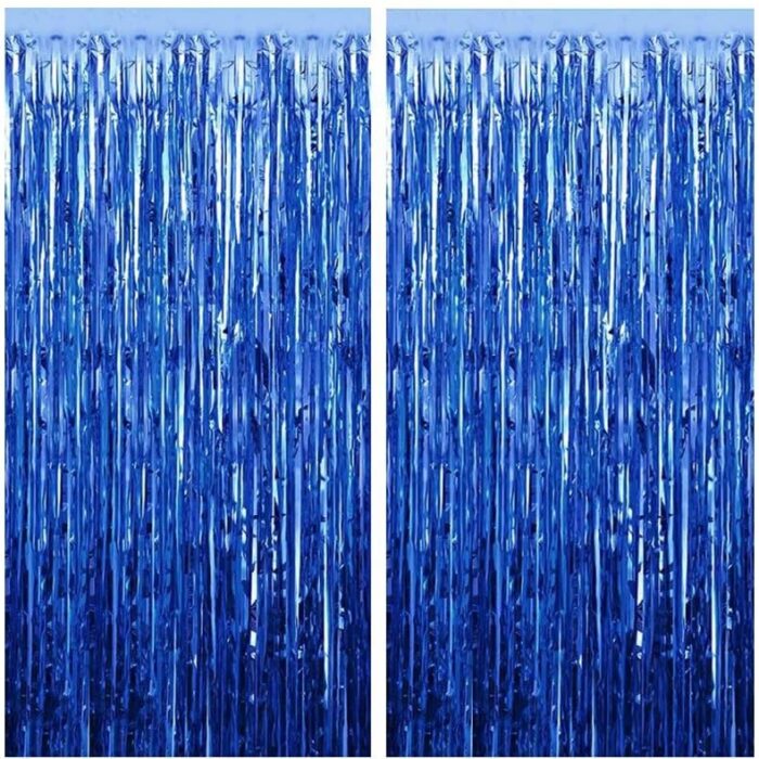 Foil Fringe Curtain | 3ft x 6.5ft Each | Metallic Backdrop Streamers for Party Birthday, Baby Shower, Cradle, Wedding Decorations 2 Pack (Blue)