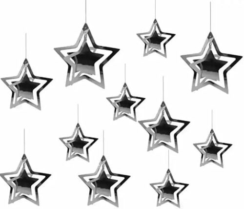 Star Hanging Decoration Sliver Foil Stars Swirls For Birthday Decoration