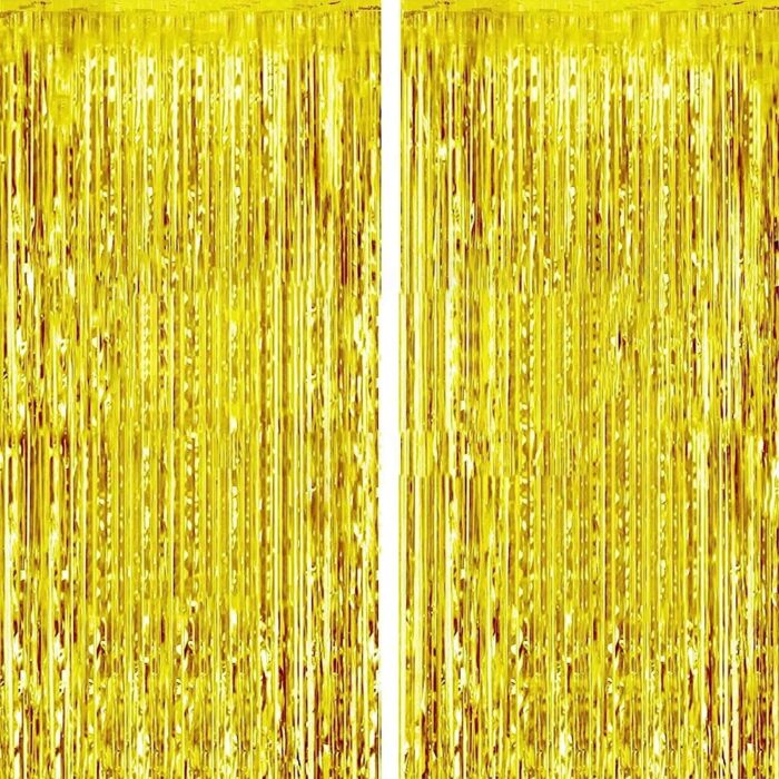 Foil Fringe Curtain | 3ft x 6.5ft Each | Metallic Backdrop Streamers for Party Birthday, Baby Shower, Cradle, Wedding Decorations 2 Pack (Gold)